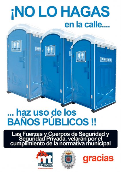 Cartel información sobre baños públicos durante los Carnavales de Miguelturra 2015