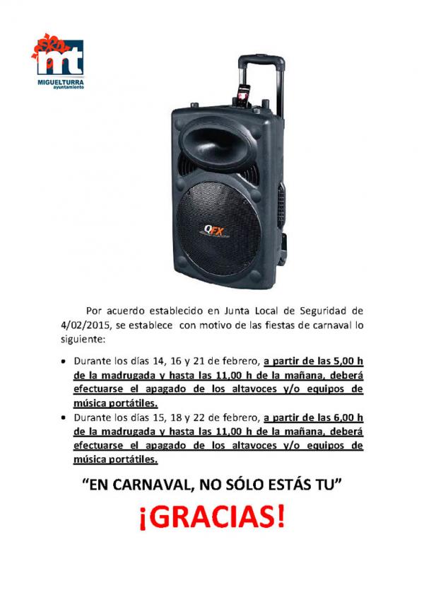 Información sobre altavoces portátiles y su uso durante los Carnavales de Miguelturra 2015