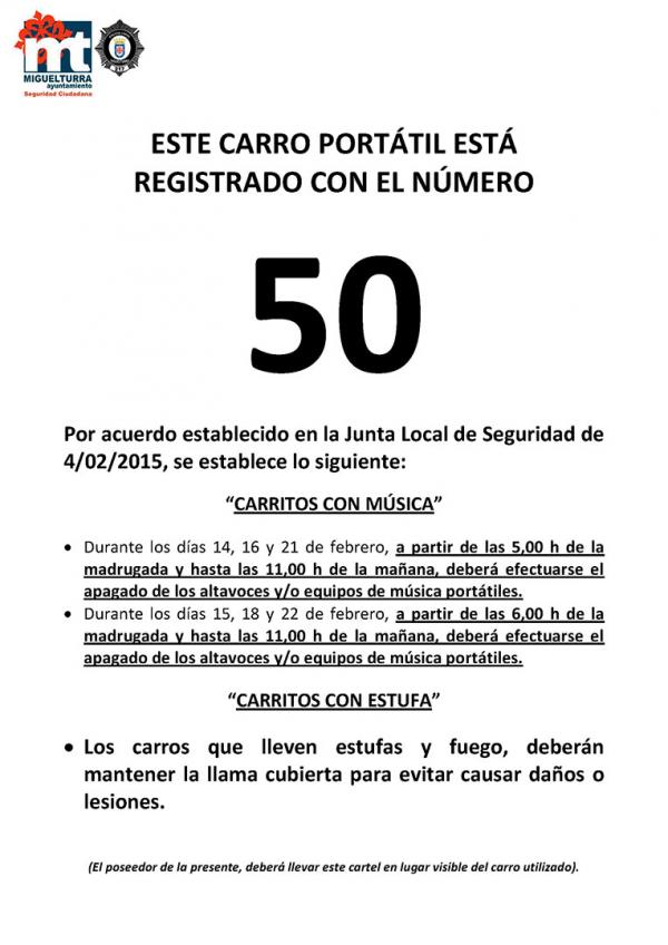 Información sobre registro de carros y carritos durante los Carnavales de Miguelturra 2015
