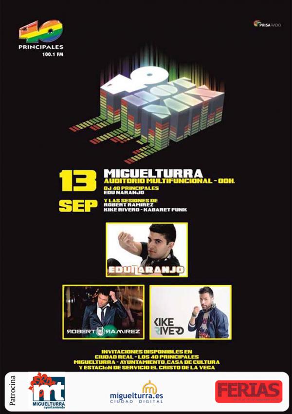 Cartel Concierto HotMix 40 Principales Ferias y Fiestas 2014 de Miguelturra, el 13 de septiembre.
